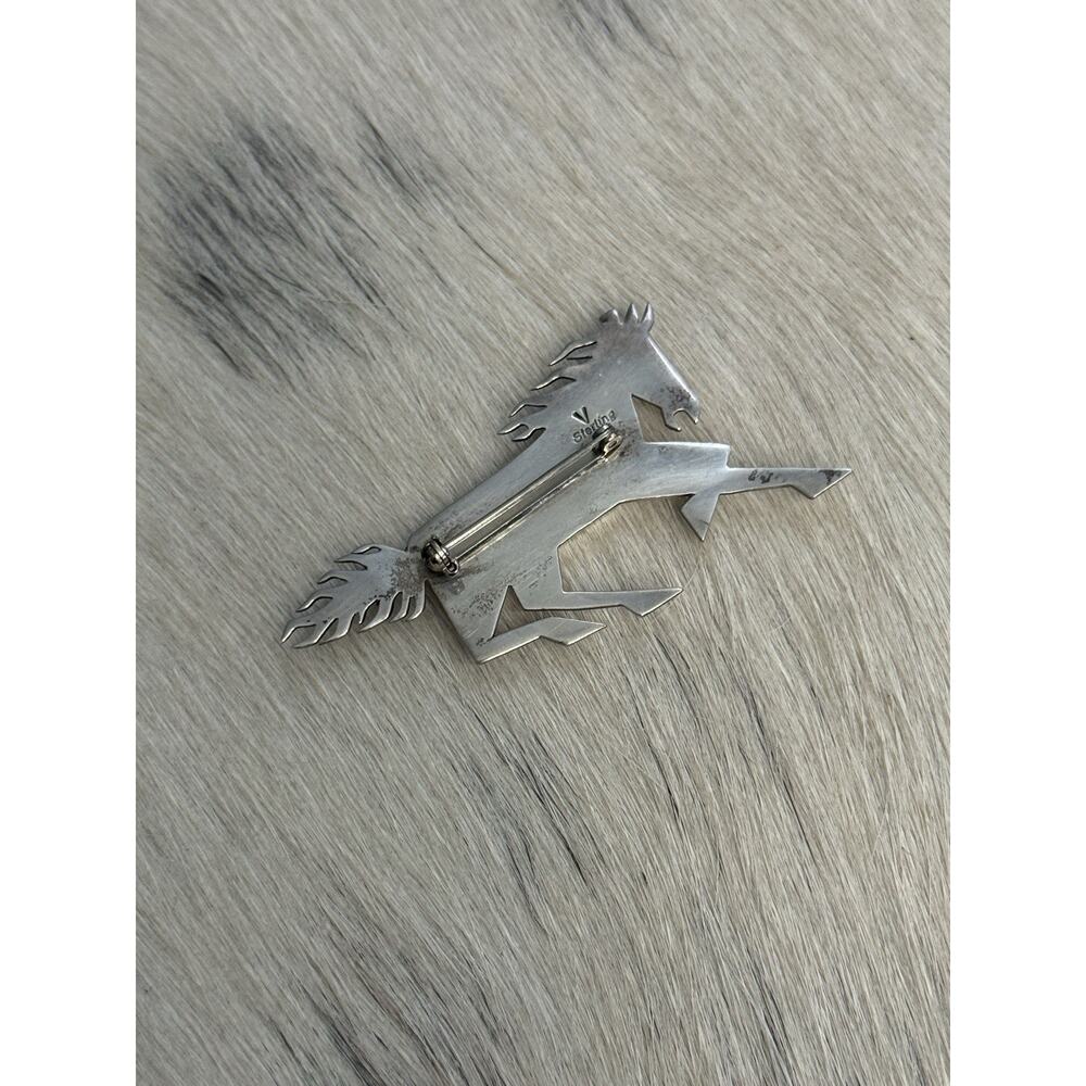 Native American Sterling Silver Inlay Horse Pin Turquoise Coral Robert Vandover - Picture 7 of 15
